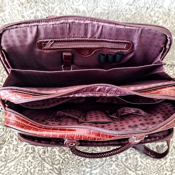 Marc Chantal M.C. Laptop Tote/Briefcase (Faux Leather?) 2-tone Brown Croc Print - Picture 13 of 16